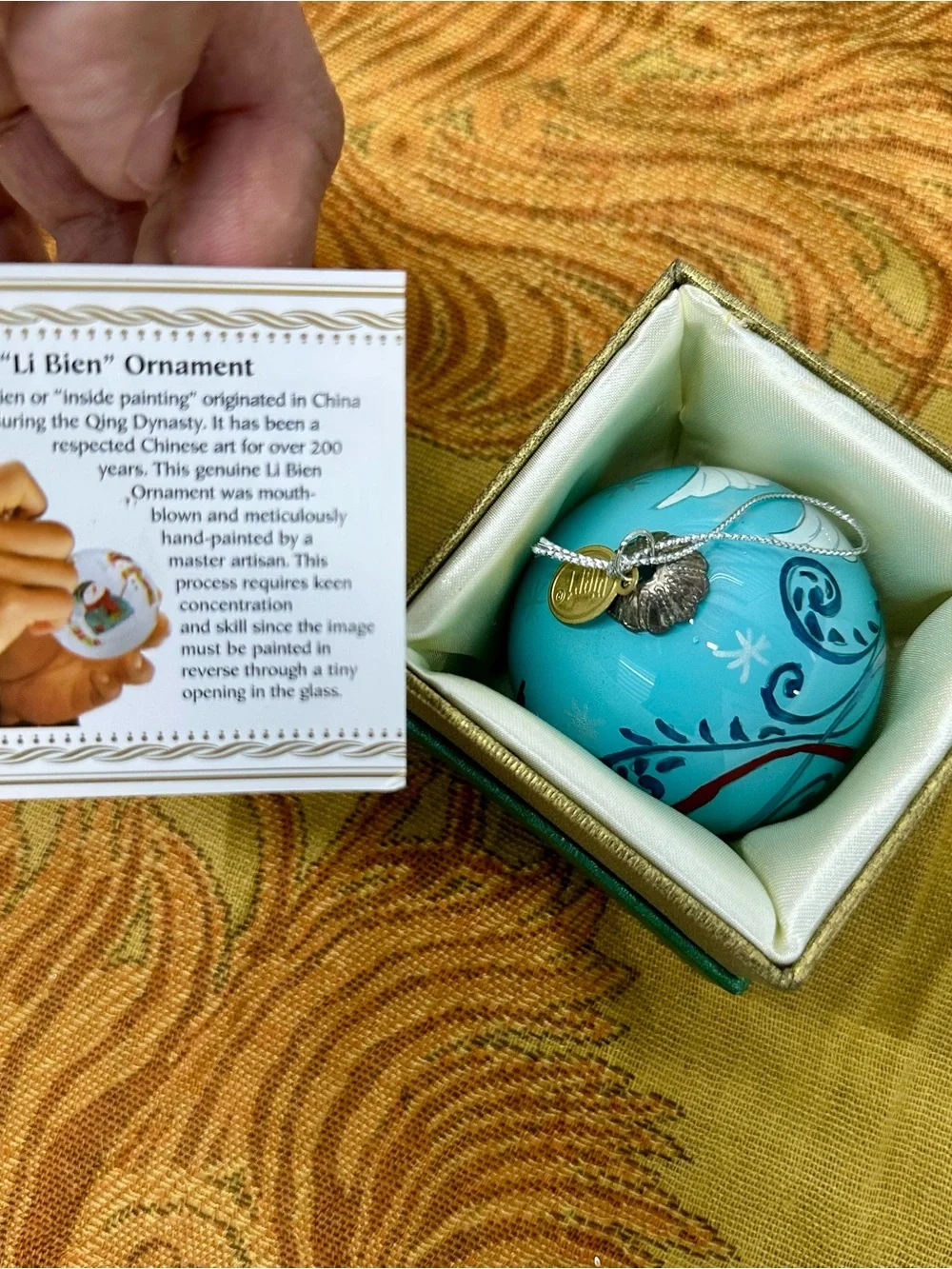 2014 Li Bien Pier 1 Hand Painted Christmas Ornament Blue with White Dove
